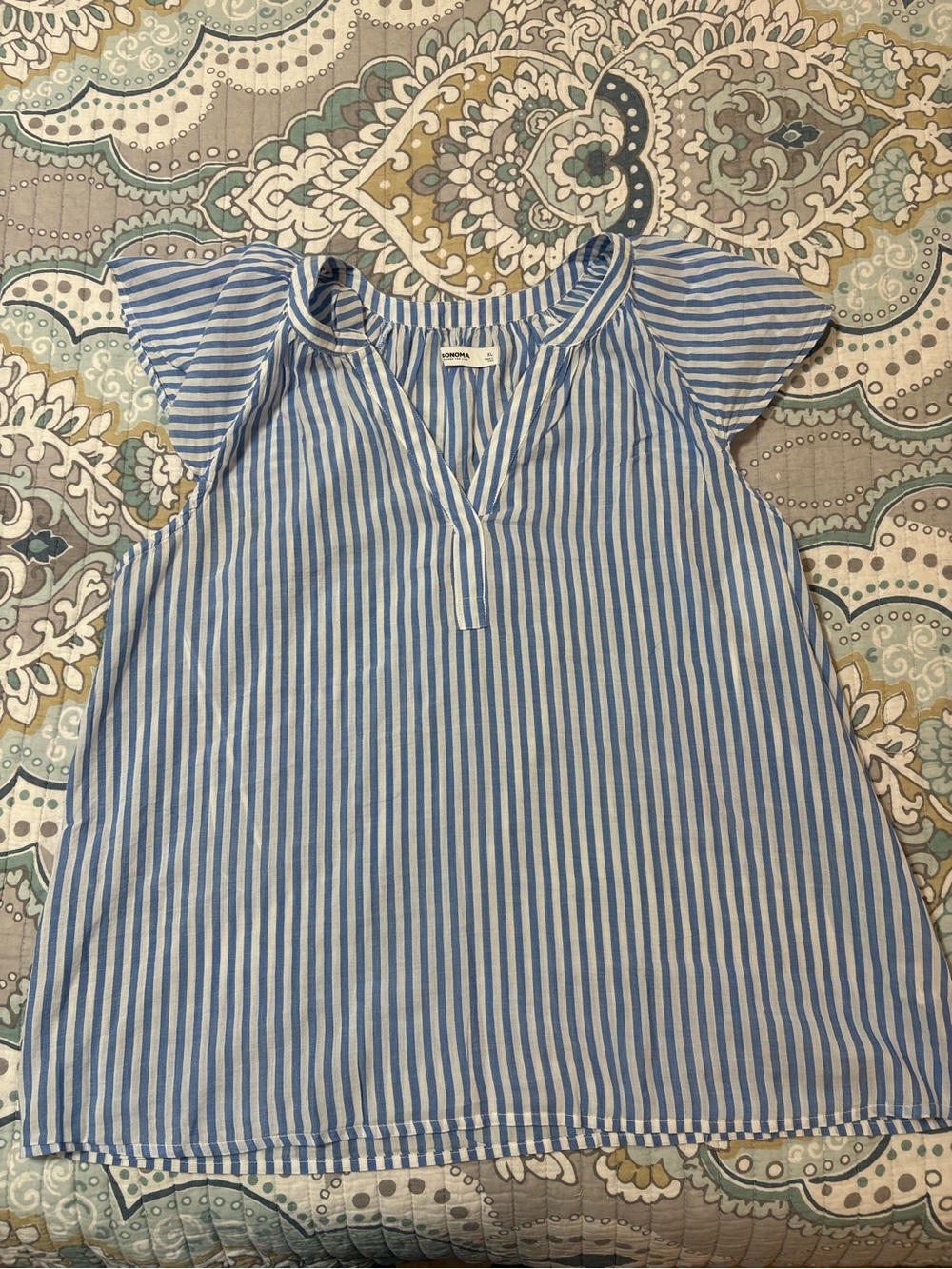 Sonoma Blue & White Striped Short Sleeve Blouse